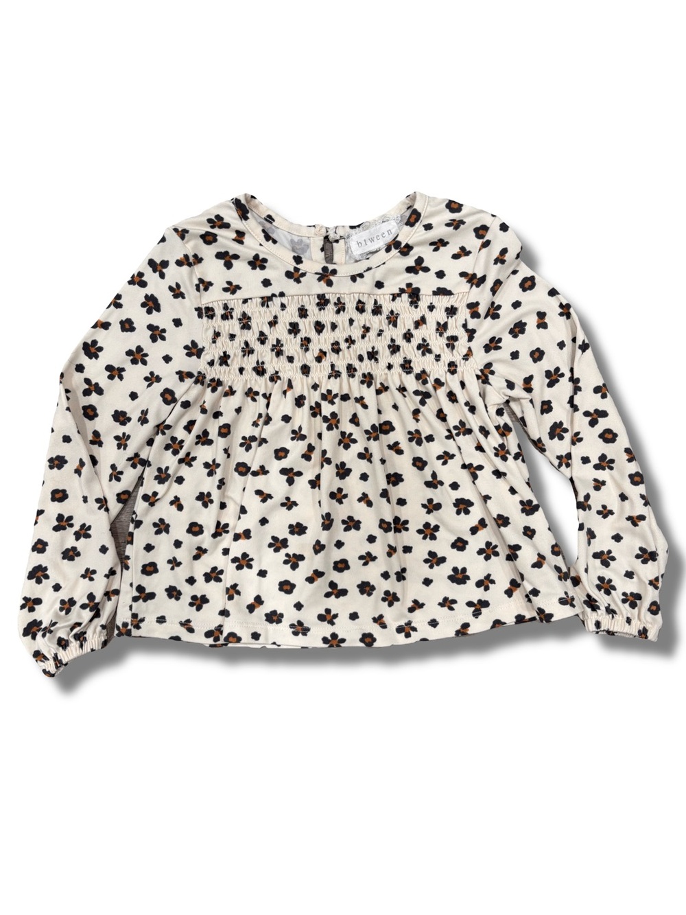 Btween Girls 4T Leopard Floral Smocked Long Sleeve Flowy Shirt